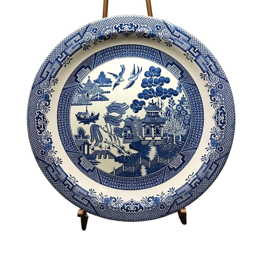 Vtg Churchill of England Blue Willow 12.5” Round Serving Platter Chop Plate MINT